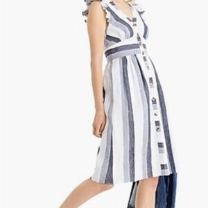J CREW POINT SUR Striped linen dress  w/pockets